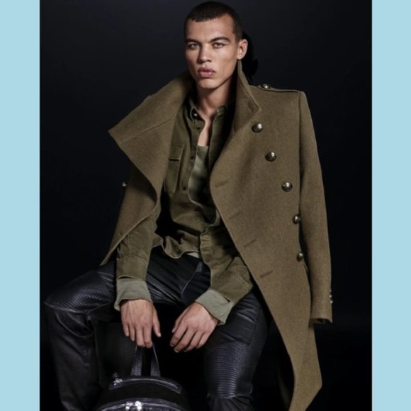 Balmain Paris H&M Mens Military Coat 36 R XS? Slim Wool Green Fashion Surgeon - Picture 1 of 12